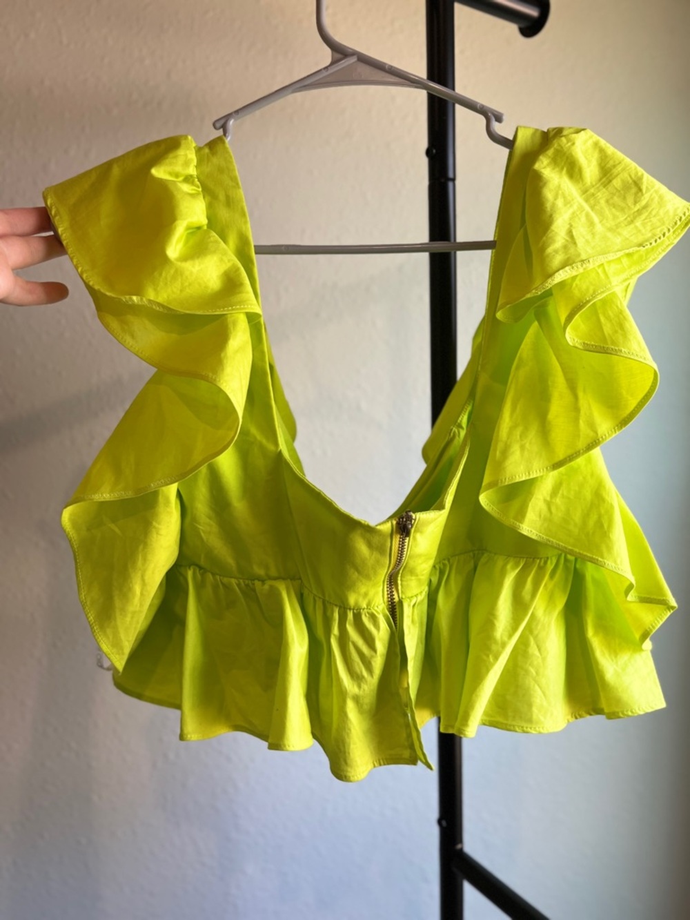 Studio F Neon Lime Green Ruffle Bustier Crop Top Size L